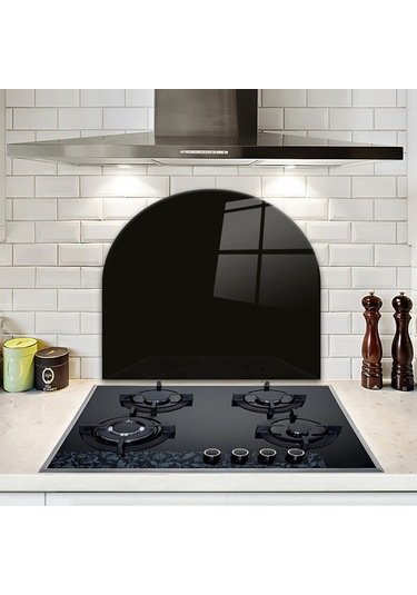 Decorita Cam Ocak Arkası Koruyucu | Oval Şekilli|Düz Renk - Siyah