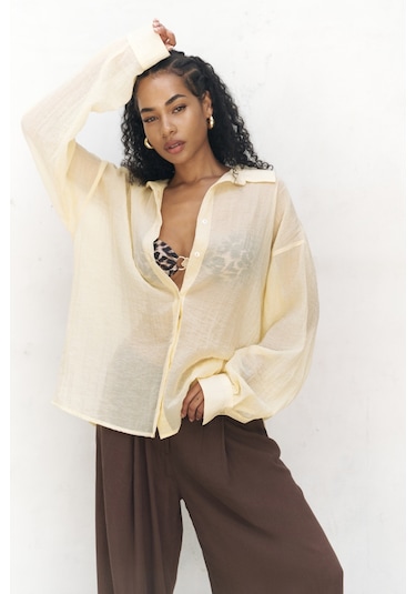 Mai Collection Mai Studios Co. Syaritta Oversize Sarı Transparan Gömlek sarı