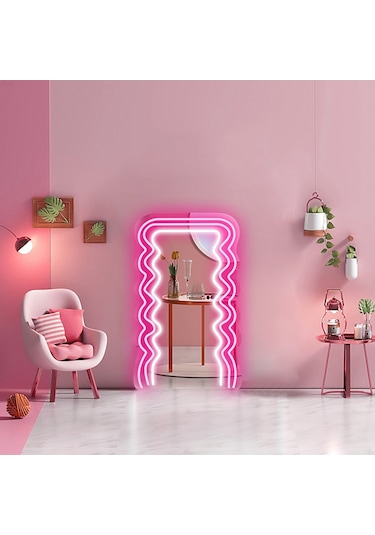 90 Cm Ledli Desenli Dekoratif Duvar Boy Aynası Şeffaf