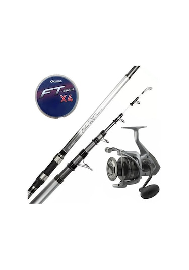 Yekoutdoor Hazır Olta Seti Okuma Wave Power Tele Surf 3.90 Cm 100-200 Gr 5 Parça Surf Kamışı&okuma Tomcat Tmc-8000 4.8:1 6+1bb Olta Makinesi