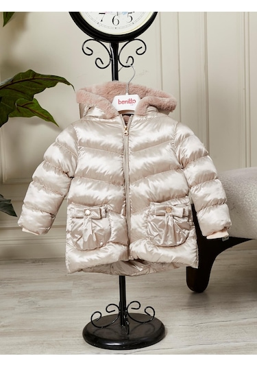 Benitto Kids Kız Bebek Çocuk Kapüşonlu Mont 51360 Bej