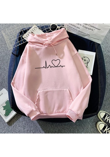 Pembe 2023 Moda Sonbahar/kış Yeni Peluş Baskı Gevşek Kapşonlu Pembe