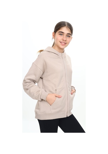 Toontoy Kız Çocuk Kapüşonlu Hırka Kahverengi