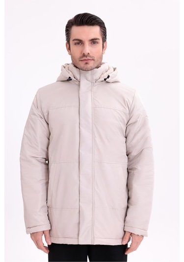 Erkek İçi Kürklü Çıkma Kapüşon Su Ve Rüzgar Geçirmez Kapüşonlu Kışlık Mont & Kaban & Parka Taş