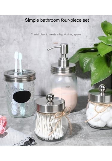 Xurunkeji Banyo Aksesuarları Seti 4 Parça - Losyon Sabunluk, 2 Pamuklu Çubuk Tutucu Ve Diş Fırçası Tutucu Siyah Siyah