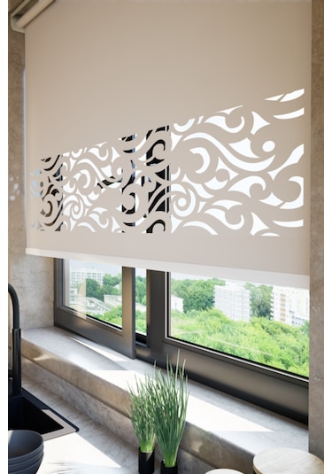 Lazer Kesim Mat Stor Perde, Lazer Kesimli Klasik Serisi, C-8003 Açık Kahverengi Açık Kahverengi