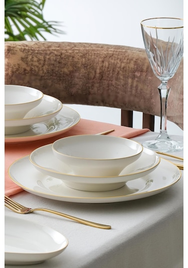 Mallory 54 Parça 12 Kişilik Gold Porselen Yemek Takımı