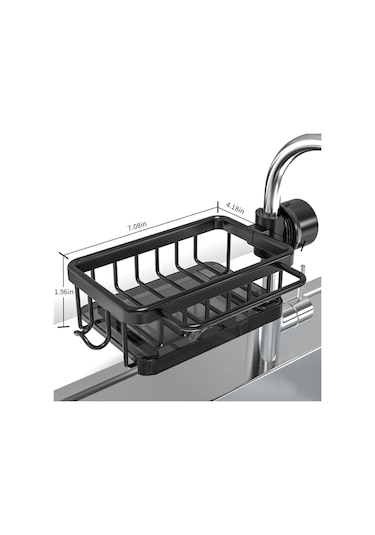 Xurunkeji Süngerlik Musluk Üstü Mutfak Lavabo Düzenleyici, Uzay Alüminyum Çıkarılabilir Askılı Musluk Gider Rafı Kancalı Gümüş Gümüş