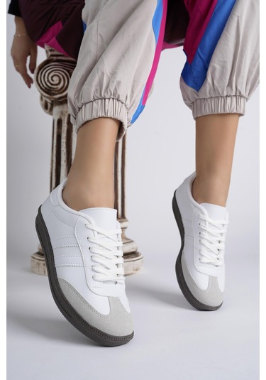 Muggo Gordon Ortopedik Günlük Garantili Bağcıklı Unisex Yürüyüş Koşu Sneaker Spor Ayakkabı - Beyaz