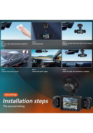 Xuweiwei 2025 Yeni 4 Lensli Dash Cam 1080p Yüksek Çözünürlüklü Mini Kamera Gece Görüşlü Geniş Açılı Araç Güvenlik Monitörü
