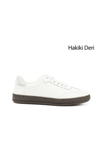 Gönderi R Beyaz Bağcıklı Hakiki Deri Sneaker Beyaz