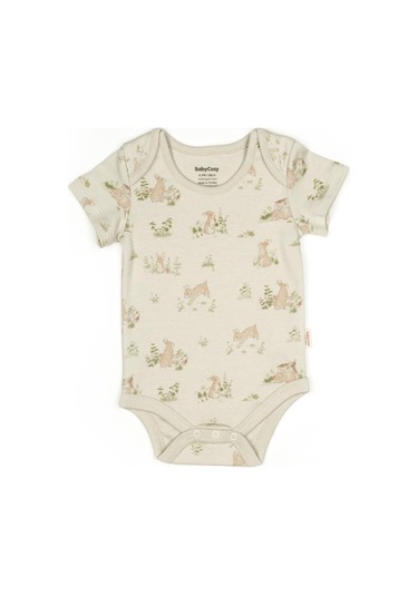 Bebek 3lü Kısa Kollu Badi Kutulu Set %100 Organik Pamuk, Bebek Ve Yenidoğan Serisi - Csy5763 Ekru - Yeşil