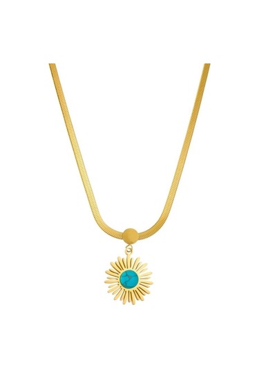 Çelik İtalyan Zincirli Firuze Doğaltaşlı Bayan Altın Renk Kolye Çelik