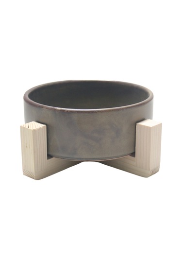 Yılmazel Seramik ve Doğal Ahşaptan Kedi Mama ve Su Kabı