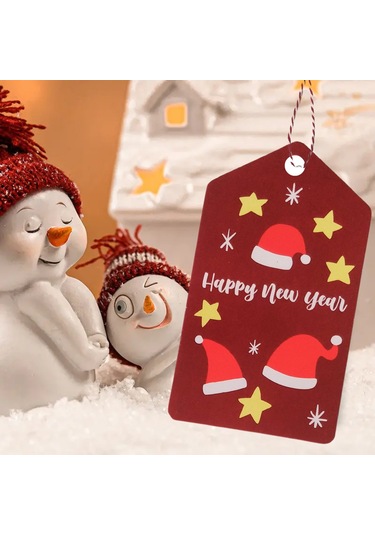 Yılbaşı Noel Şapka Temalı Hediye Etiketi, Yeniyıl Paketleme Kartı