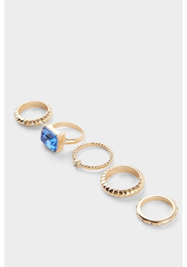 Defacto Kadın 5li Taşlı Gold Yüzük F6666axnsgd1 Çok Renkli