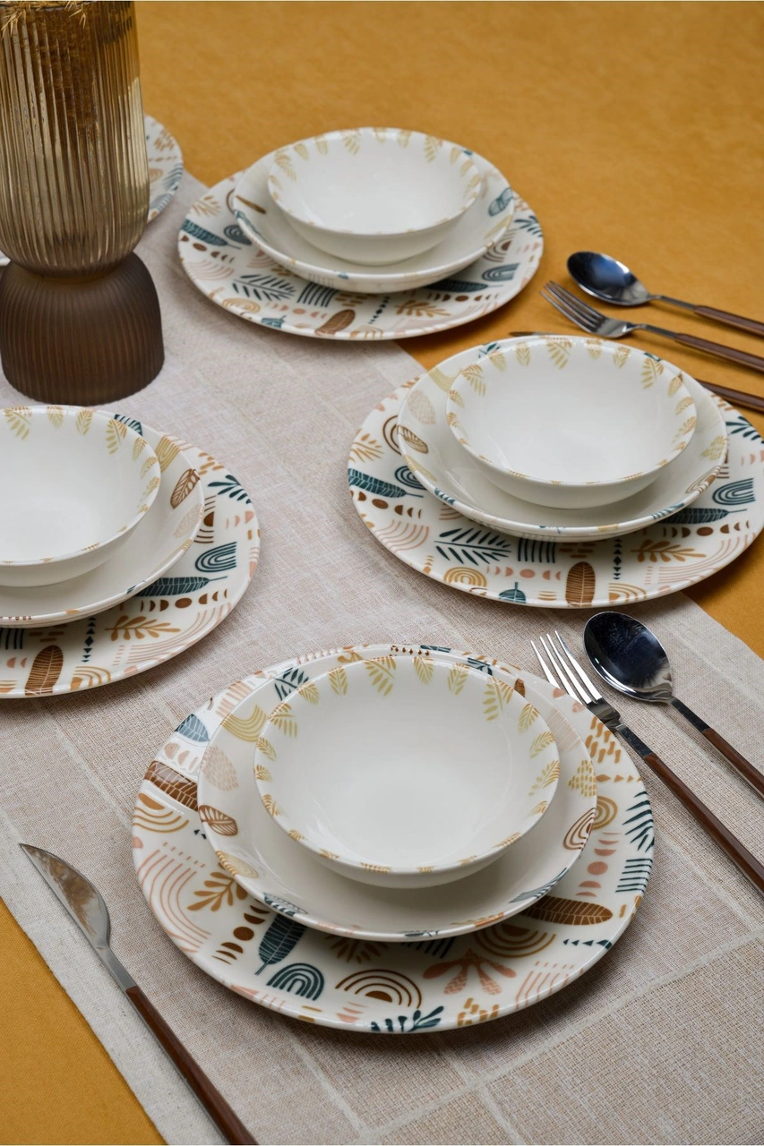 Başak 18 Parça 6 Kişilik Porselen Yemek Takımı Kırık Beyaz