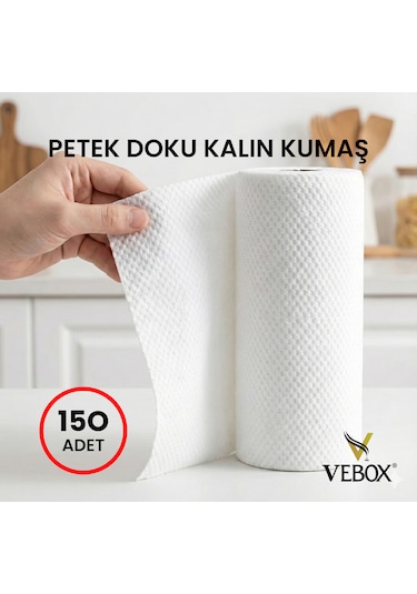 Mega Dev Rulo Temizlik Bezi Toz Bezi Süper Dayanıklı Kullan At 150 Adet Bez Çok Amaçlı Beyaz