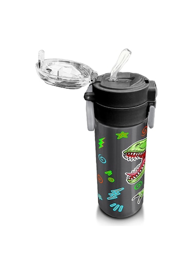 Coral High Kids Siyah Gri Dinozor Desenli Pipetli Ve Direkt İçim Çelik Termos 500 Ml 31946 Siyah - Yeşil