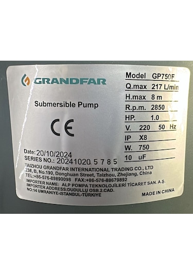 Grandfar Gp750f Drenaj Pompası - 750 Watt