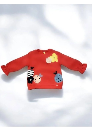 Kız Çocuk Çiçek Desenli İçi Şardonlu Kadife Taytlı Takım-14515 Nar Çiçeği