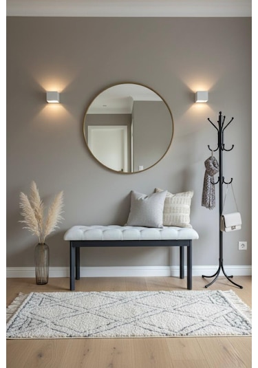 Loft Kapitone Döşeme Metal Ayaklı Puf & Bench - 105x40 Cm Bej