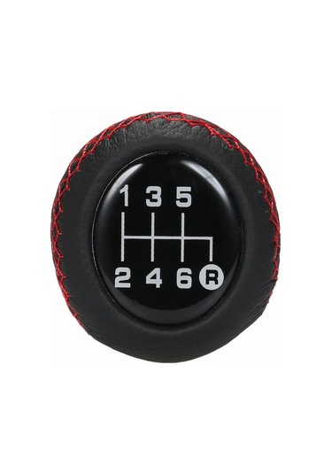 Siyah Araba Manüel Vites Topuzu Shifter Siyah Deri Kırmızı Dikiş 6 Hız Evrensel