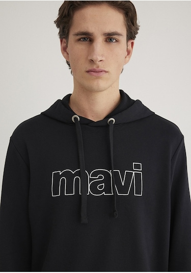 Mavi - Mavi Logo Baskılı Erkek Kapüşonlu Sweatshirt 065606-900 Siyah