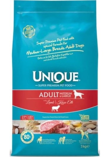 Unique Medium Large Adult Kuzu Etli Yetişkin Köpek Maması 3 KG