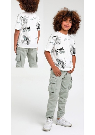 Escabel Erkek Çocuk Dinazor Desenli Pamuklu Tshirt-12846-yeşil Yeşil