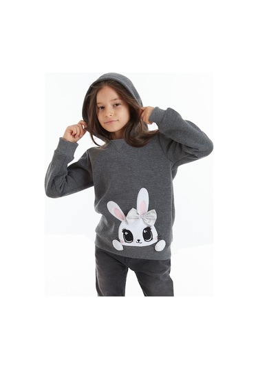 Denokids Şirin Tavşan Kız Sweatshirt Antrasit