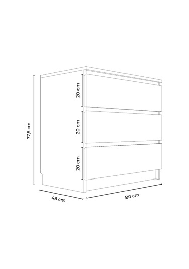 Derinkuyu 3 Çekmeceli Şifonyer Yatak Odası Bebek Odası Beyaz Beyaz