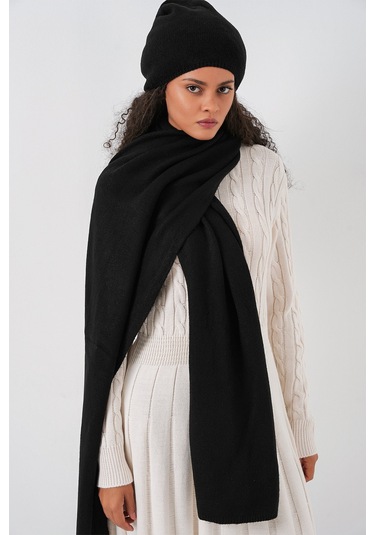 Kadın Triko Atkı Bere 15939 - Siyah Siyah