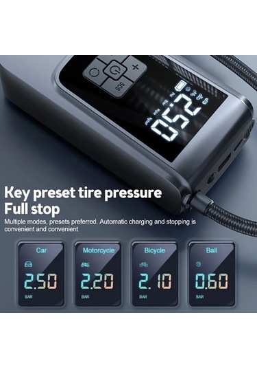 Willowhaven Kablosuz Taşınabilir 150psı Led Ekranlı Şarj Edilebilir Araba Motosiklet Bisiklet Lastik Pompası