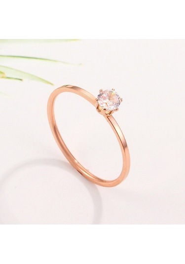Fastbuy Çok Renkli Rose Gold Very Fine 6-claw Diamond Titanium Steel Women's Us Size 4 Ring Çok Renkli