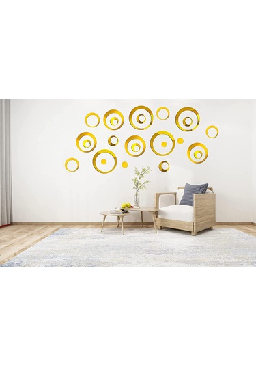 Hombey Gümüş Altın Akrilik Ayna Dekoratif Duvar Sticker, Uv Baskılı Mat Vernikli Duvar Dekoru