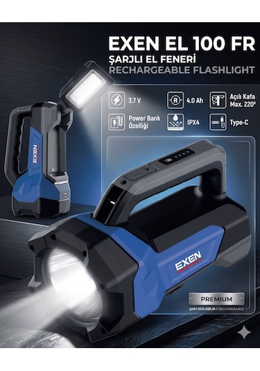 Exen El 100 Fr - 3.7v 4ah 600 Lümen Şarjlı El Feneri