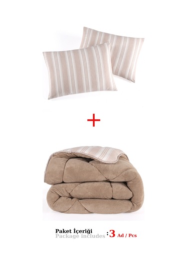 Comfort Set Yeni Nesil Wellsoft Yorganlı 3 Parça Çift Kişilik Soft Line Bej Bej
