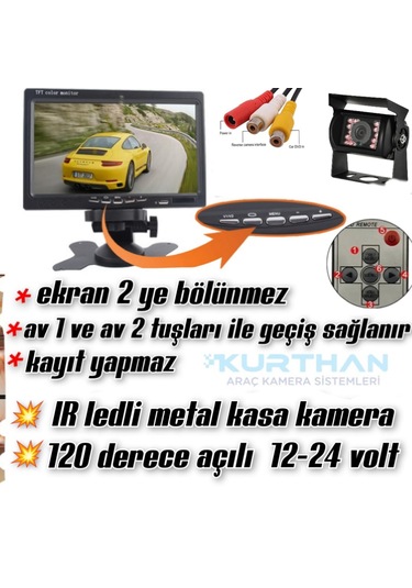 1 Adet Metal Kasa Kamera Ve 7 İnç Ekran Kayıt Yapmaz 12 24 Volt