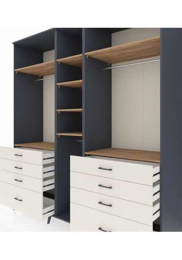 Kronos Dolap 8 Raflı 8 Çekmeceli 3 Askılı 220x59x243 Antrasit-çam/aytaşı Atlas Çam/aytası