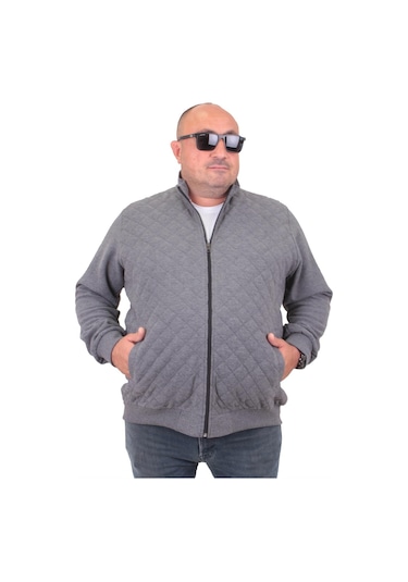 Starbattal Diamond 23281 Fermuarlı Erkek Büyük Beden Hırka Antrasit Melanj