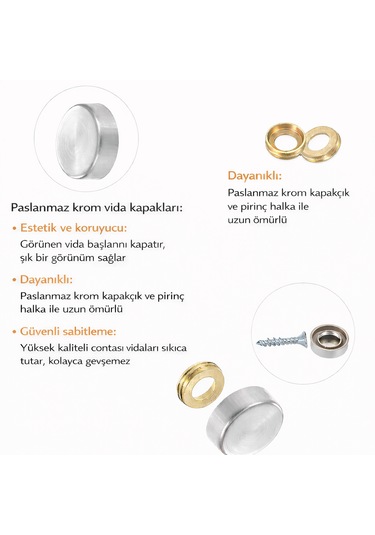 Vida Kapağı Kapatıcı 15 Mm 10 Adet - Parlak Krom Vida Tapası 0-0