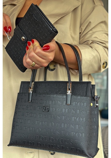 Jps- Just Polo Baskı Desenli Özel Seri El Ve Omuz Çanta Gq-4045-gd - Siyah Kombin Siyah
