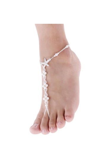 Suntek Beyaz Plastik İnci Denizyıldızı Elastik Halhal Boho Beyaz