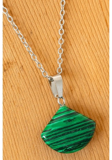 Erilsa Sertifikalı Oval Model Malahit Malakit Taşı Kolye Çok Renkli