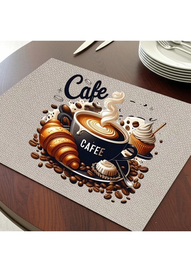 Cafe Love Tasarımlı Amerikan Servis, Tabak Altlığı & Şık Masa Dekoru, Ev Hediyesi, 2 Adet Krem