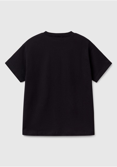 Erkek Çocuk Fıstık Yeşili Benetton Logo Baskılı T-shirt Siyah