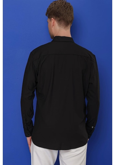 Efor G 1552 Slim Fit Siyah Klasik Gömlek Siyah