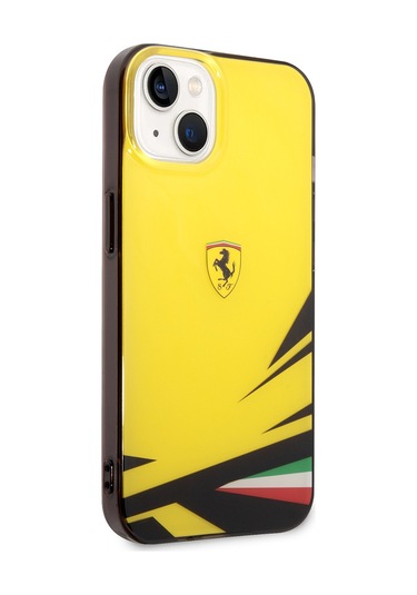 İphone Uyumlu 14 Kılıf Ferrari Lisanslı Baskı Logolu İtalyan Bayrak Baskılı Dizayn Kapak Sarı