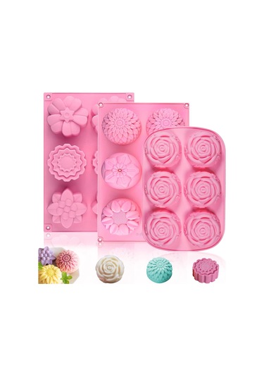 Springsun 3'lü Gıda Kalitesi Silikon Kalıp Seti - Çiçek Şekilli, El Yapımı Sabun, Kek, Çikolata Ve Kurabiye İçin - Anti Yapışkan, Isı Dayanıklı -40 C/+230 C Pembe